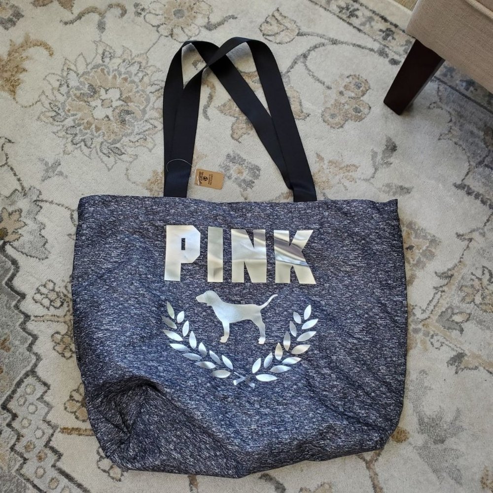 NWT Victoria's Secret PINK Heathered Gray  & Metallic Bag Kinder To The Planet